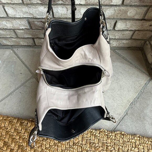 COACH PHOEBE LEATHER & EXOTIC PYTHON EMBOSSED TRIM HOBO SHOULDER BAG BLACK GRAY - Picture 14 of 16